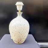 XXL Vintage Lamp Base in Beige Grey Stoneware with Raffia Lampshade 1970