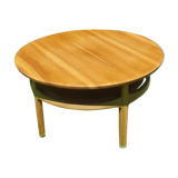 Round coffee table in solid walnut double tray of the 1970s