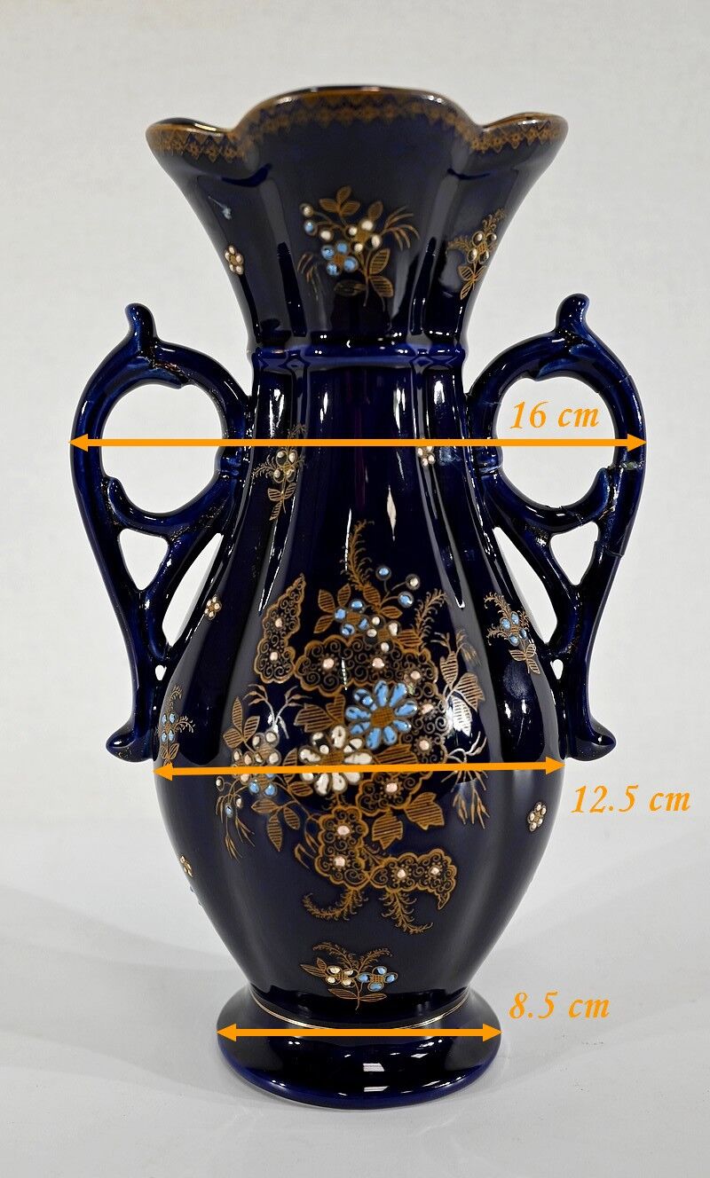 Midnight blue earthenware vase, "fives lille" - early twentieth century