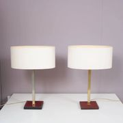 Pair of leather and brass table lamps from the 1960s, originating from Belgium.