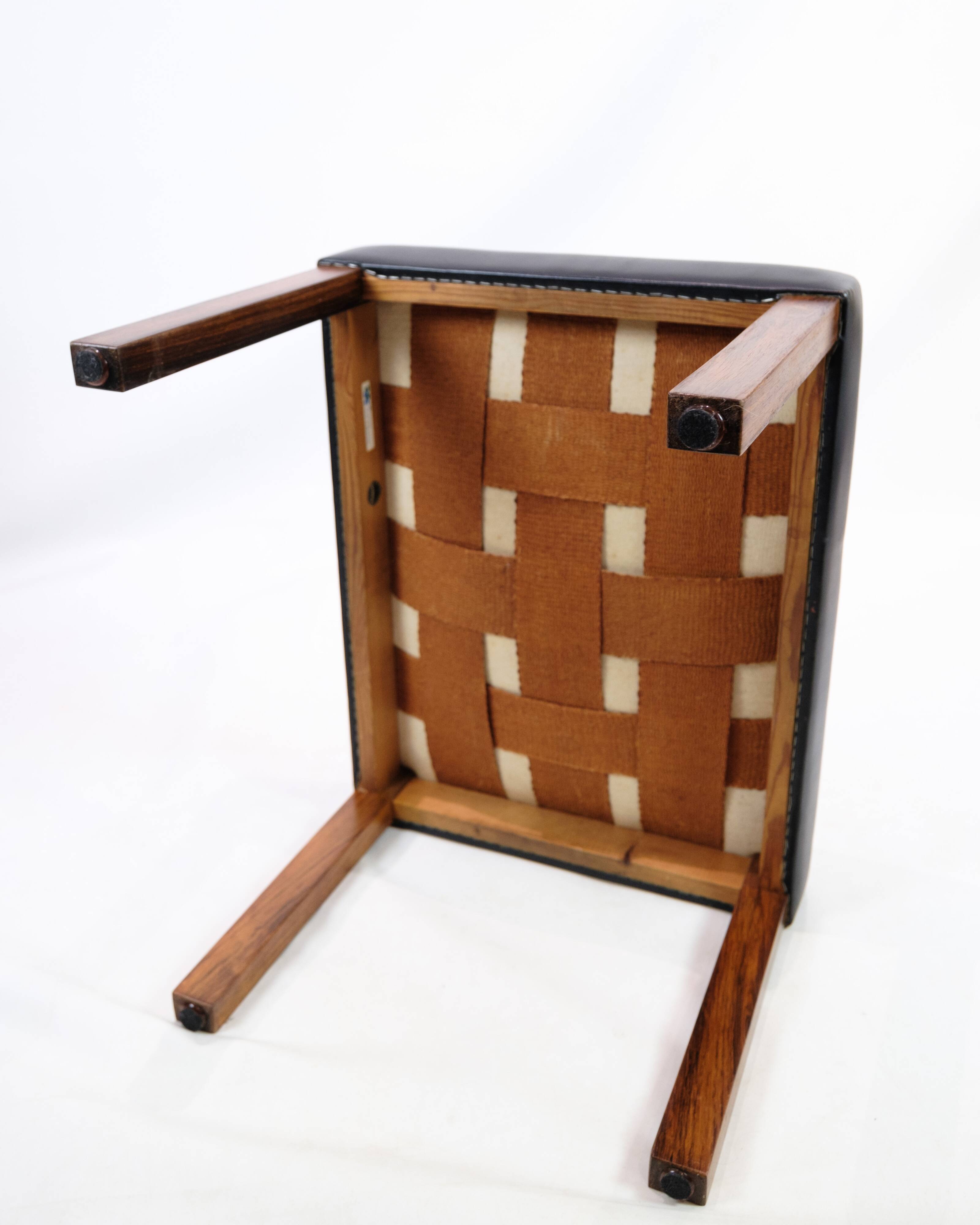 Stool Made In Black Leather & Rosewood Legs, Danish Design From 1960s