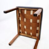 Tabouret en cuir noir et pieds en palissandre, design danois des années 1960