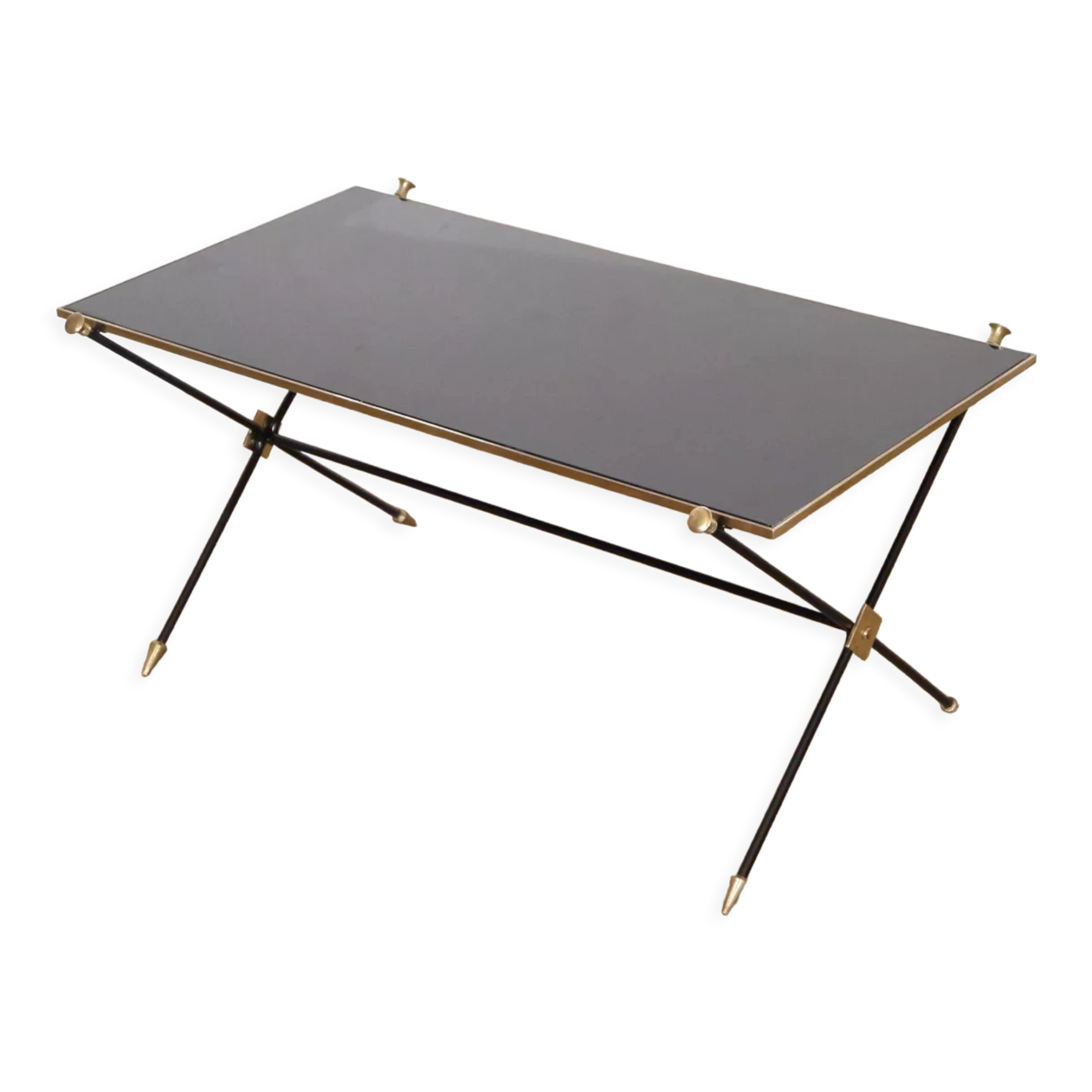 coffee table in metal, brass and glass, 1970