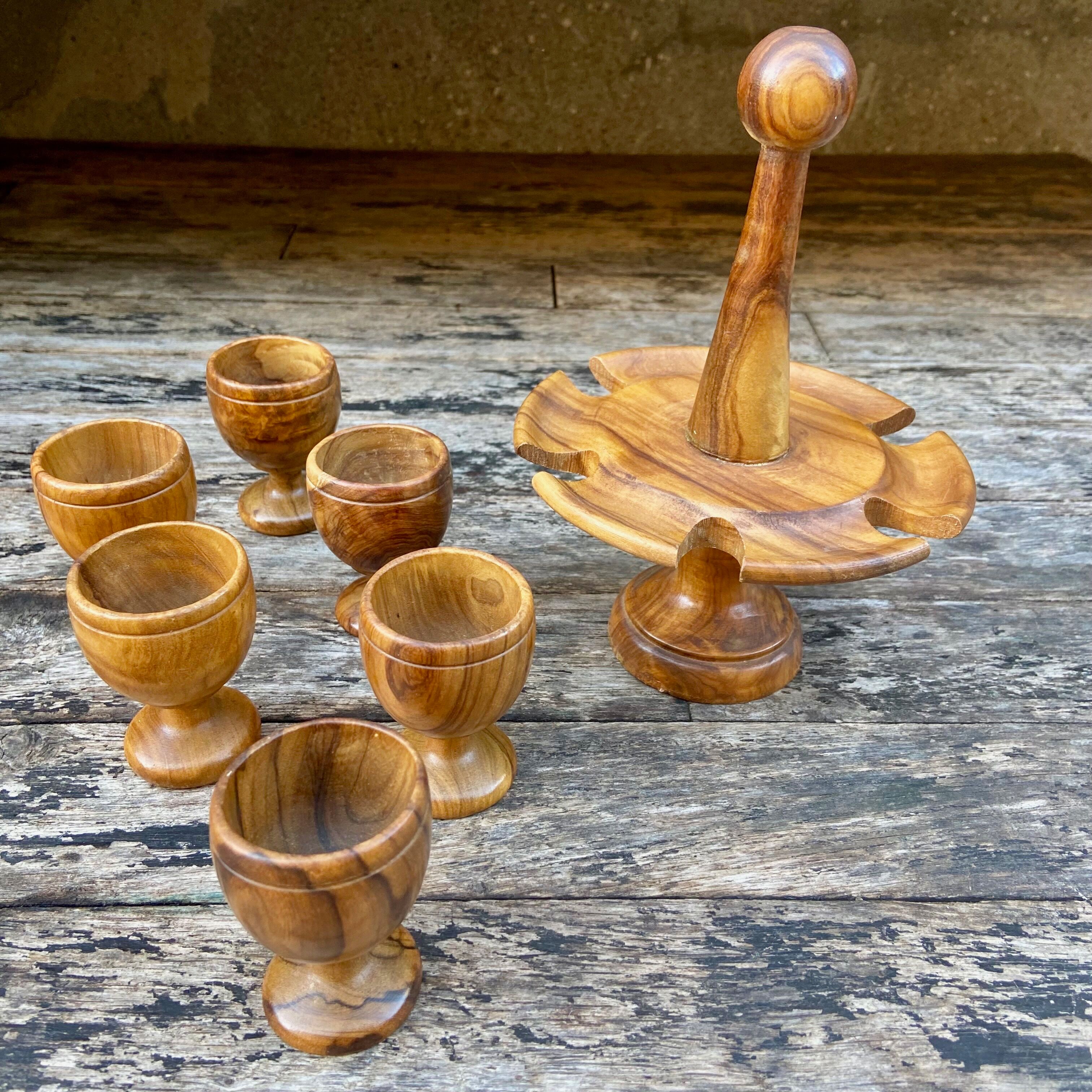 Serviteur 6 coquetiers en bois d'olivier