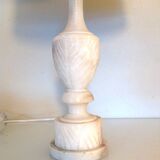 Alabaster lamp and ecru fabric lampshade / vintage 50s-60s