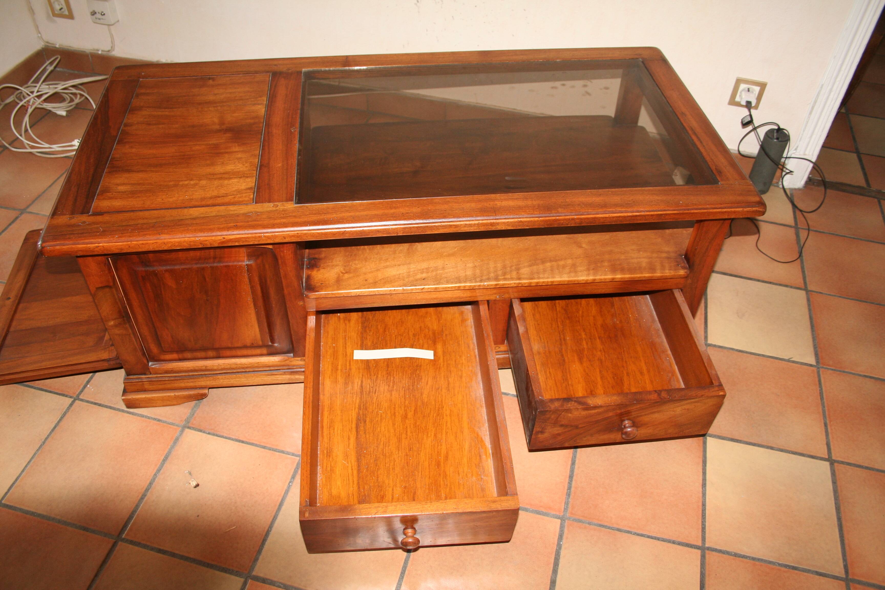 Solid wood coffee table signed "Doussiere"