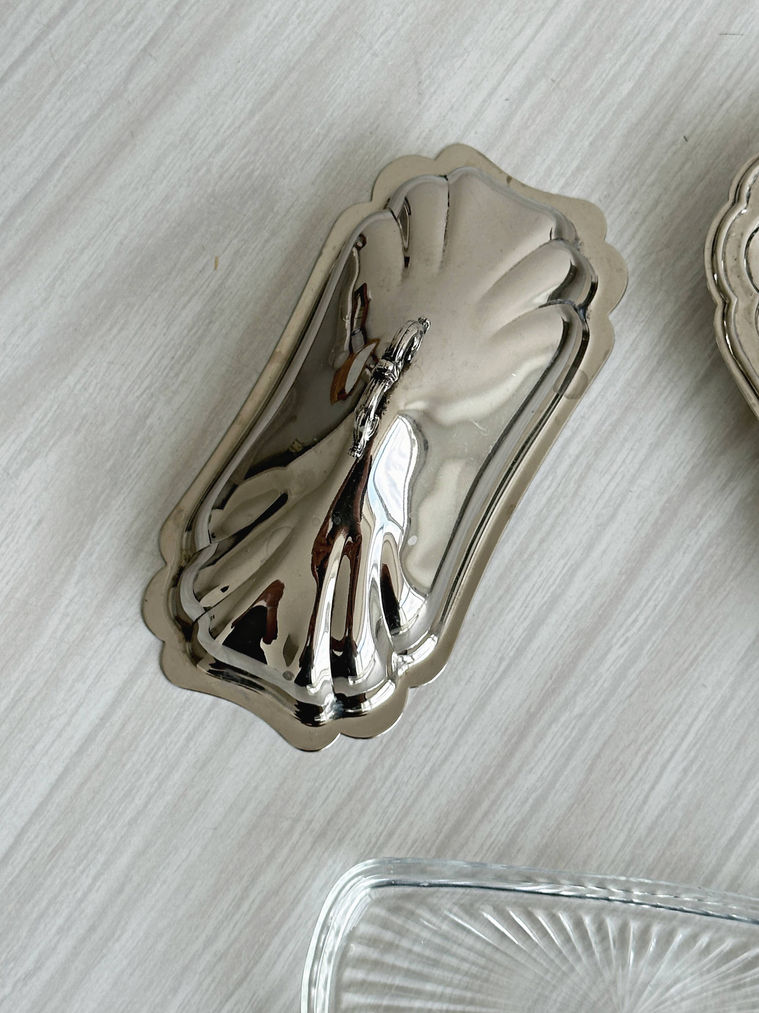 Antique silver-plated stainless steel butter dish