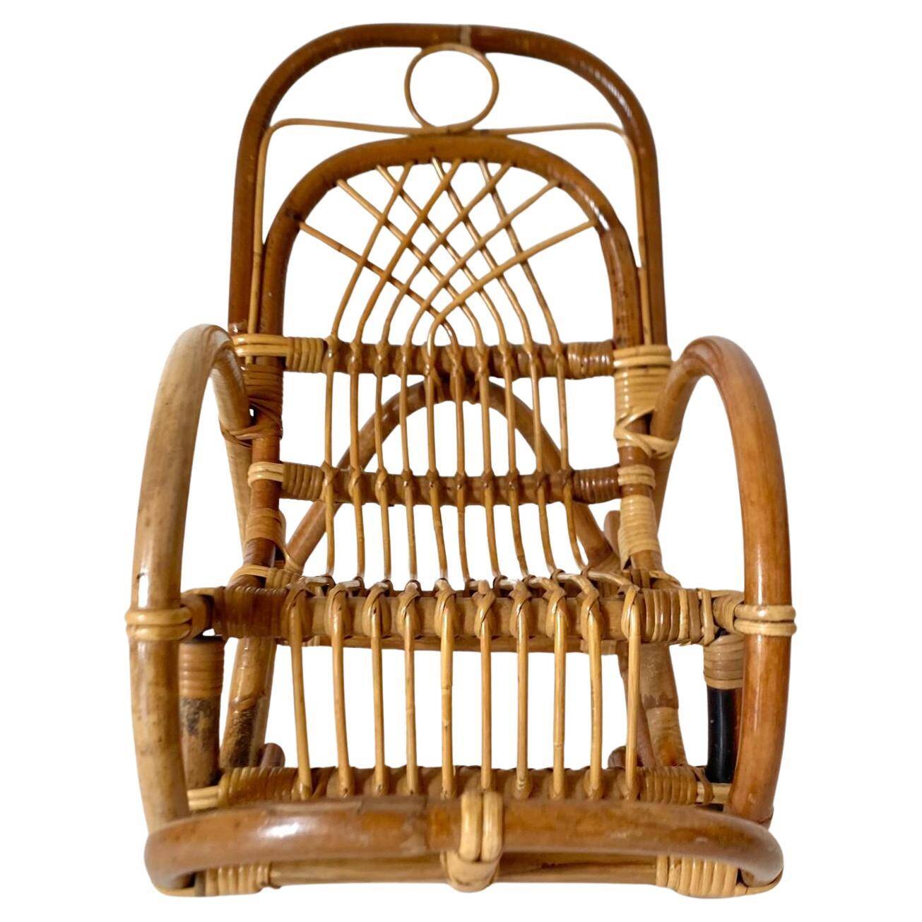 Mid Century Modern Bamboo Kids Rocking Chairs, Italy 1960s