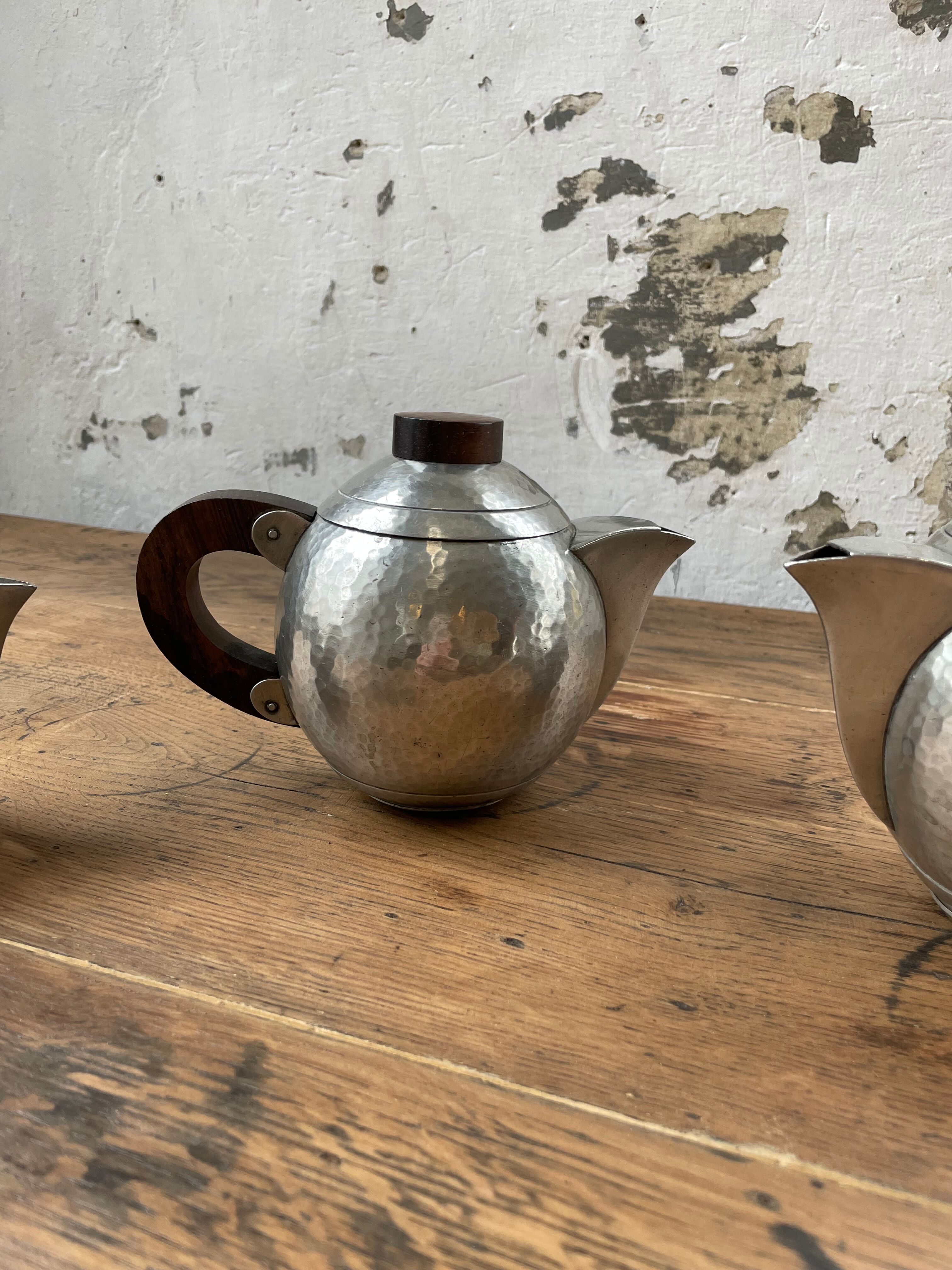 René Delavan Art Deco Pewter Teapot Set