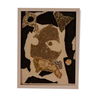 Œuvre abstraite vintage sur papier – encadrée – 40 × 34 cm (15,7" × 13,4")