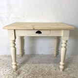 Table, legs light beige, top solid wood raw