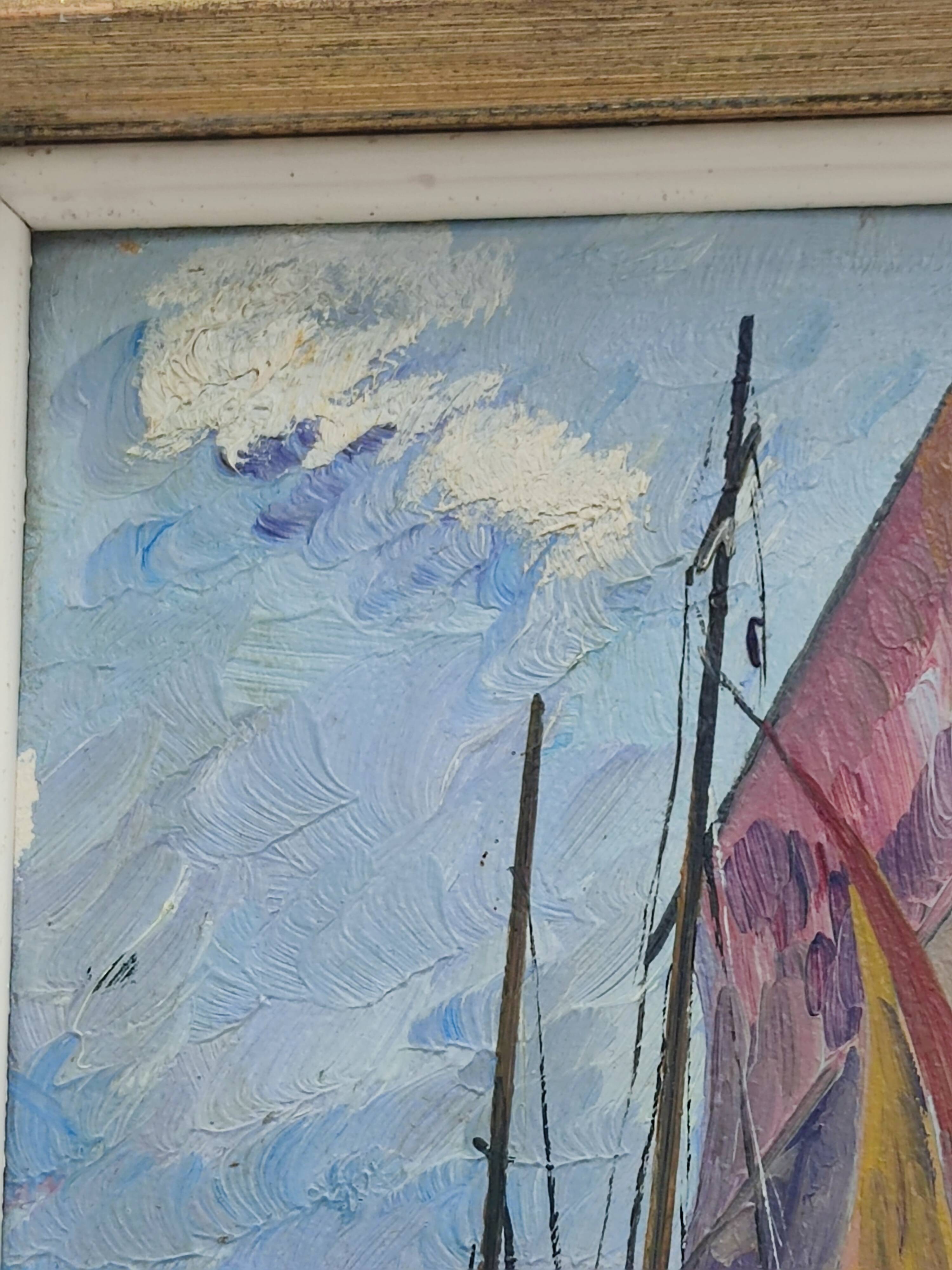 Oil on panel "sailboats"