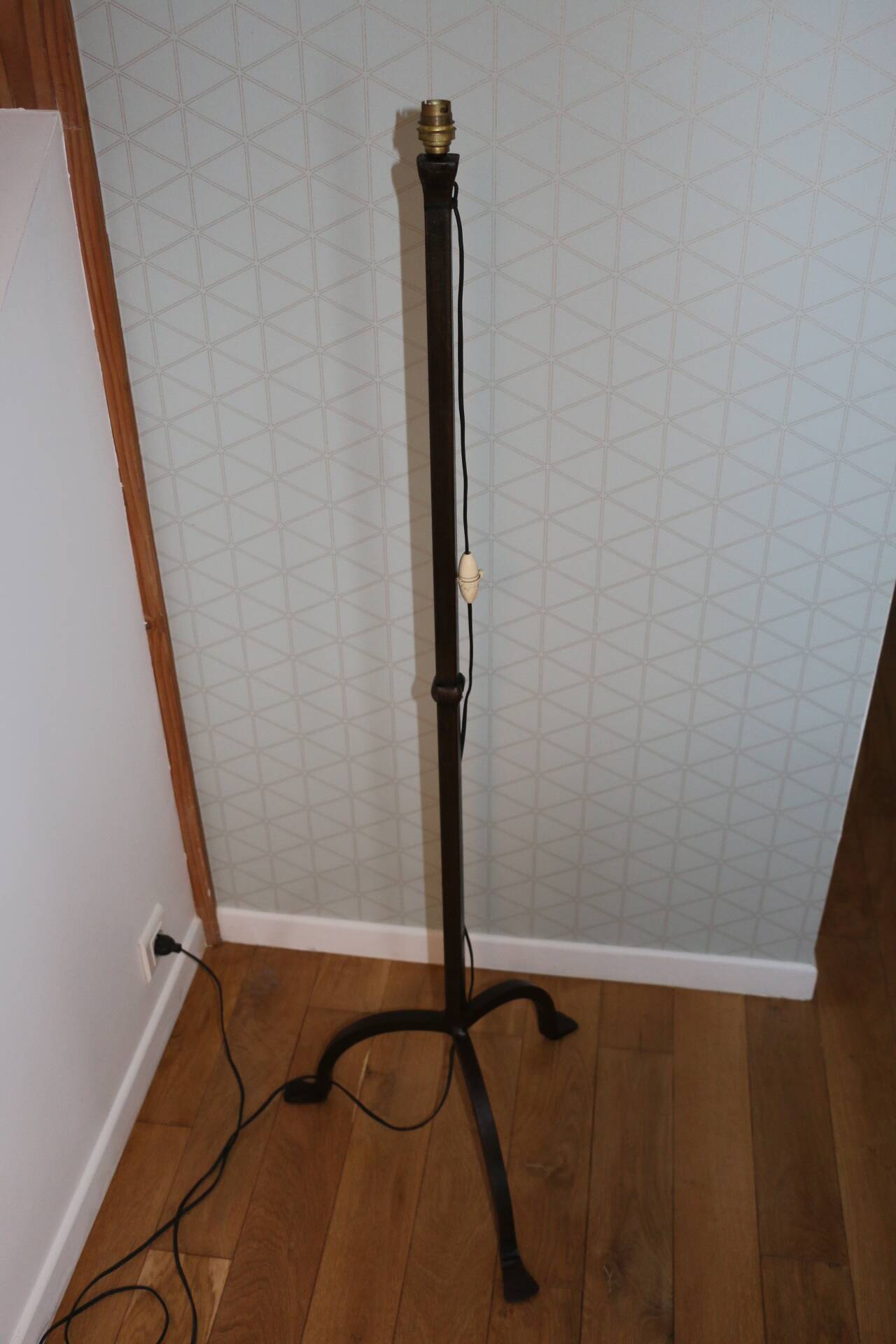 Brutalist cast iron tripod floor lamp