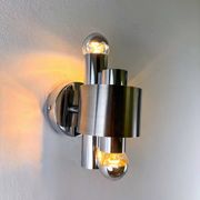 Pair of space age 2-light wall sconces, chromed metal, Italy, 1970s