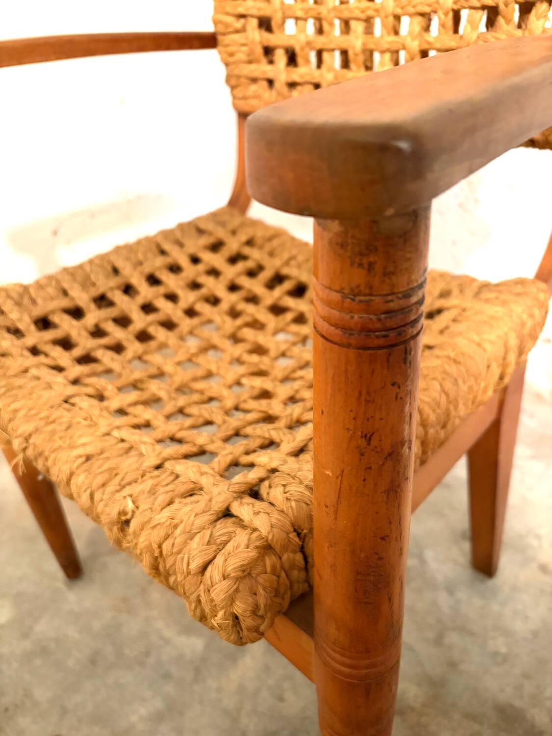 Oak and Rope Arm Chair by Audoux and Minet, Vibo