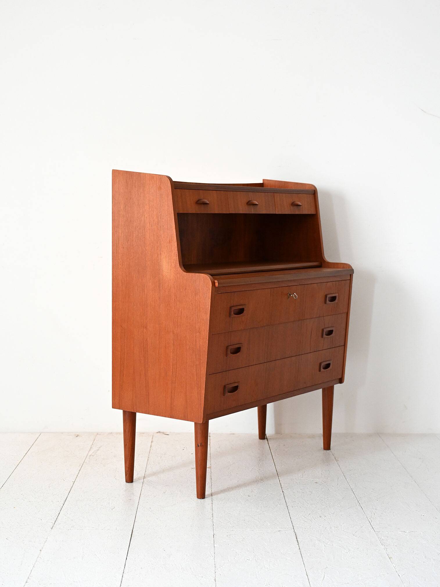 1960s Scandinavian Teak Secretaire with Sculpted Handles