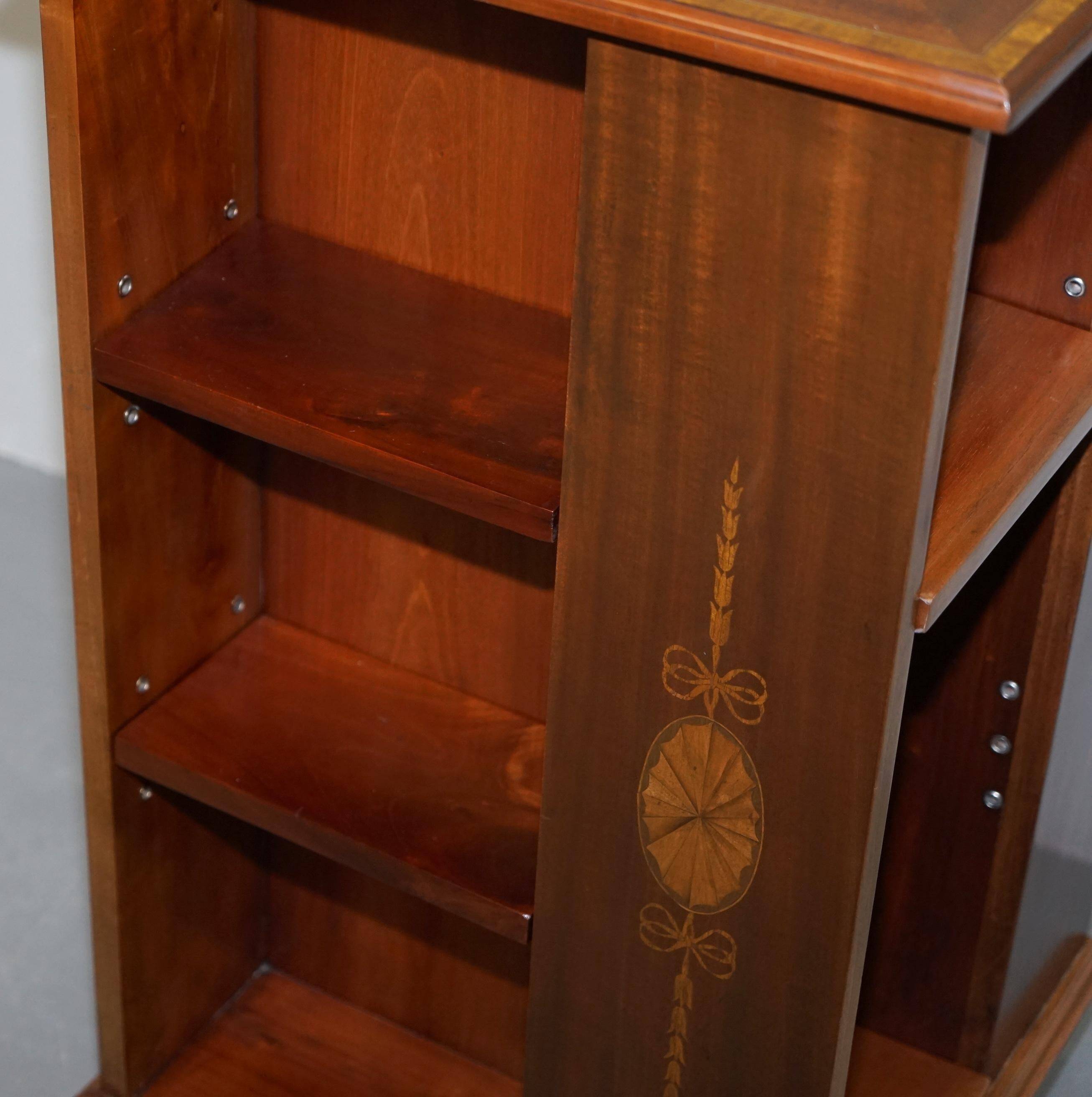 Edwardian burr walnut revolving bookcase with Sheraton inlays circa 1900
