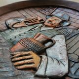 Vintage Embossed Clay Plate: Man Drinking, Retro Wall Decor