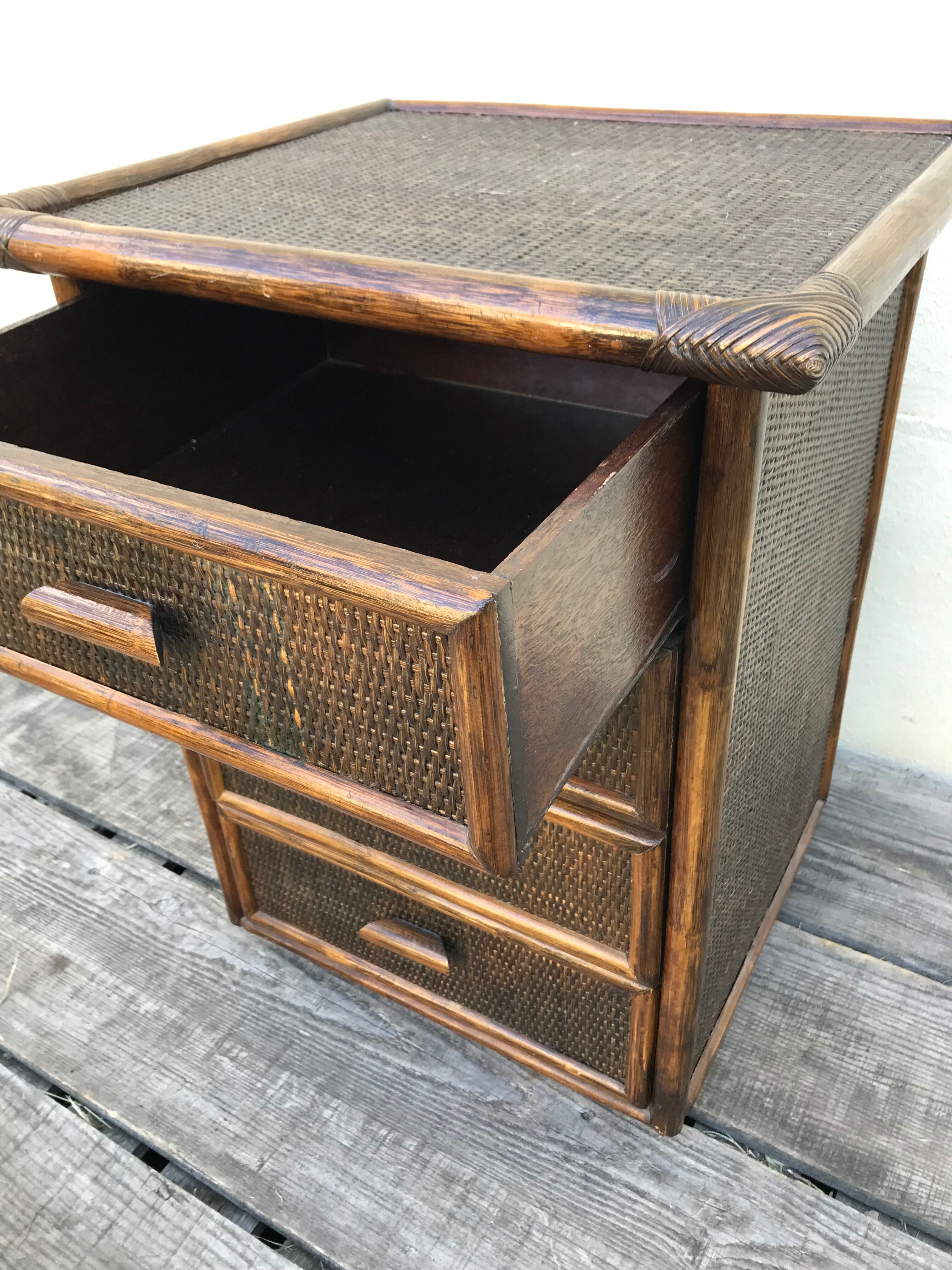 Vintage bamboo drawer cabinet 1970