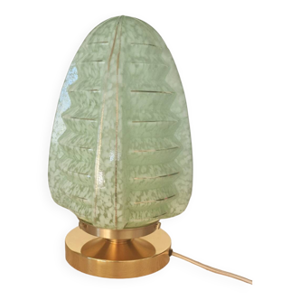 Art Deco Skyscraper in green Clichy glass mounted as a touch lamp