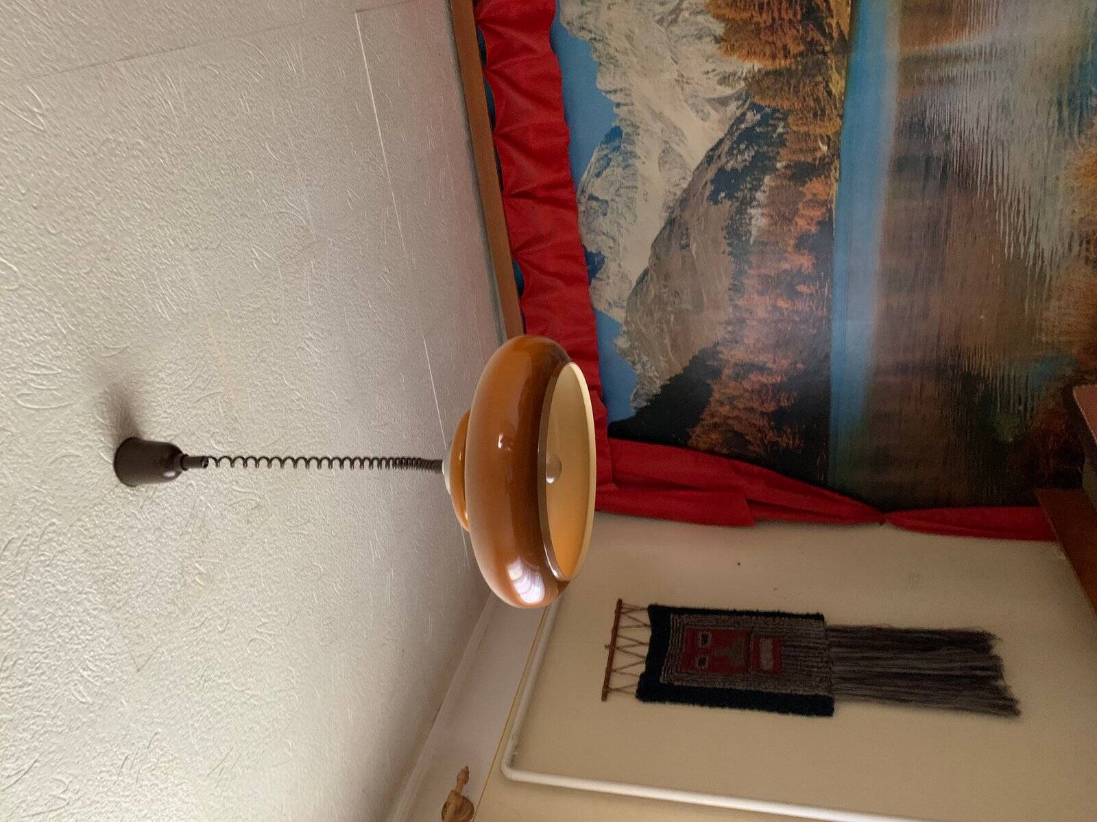Vintage brown plastic ceiling light with spiral suspension, 1960s, Czech Republic.
