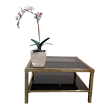 Vintage coffee table in smoked glass and brass 1970