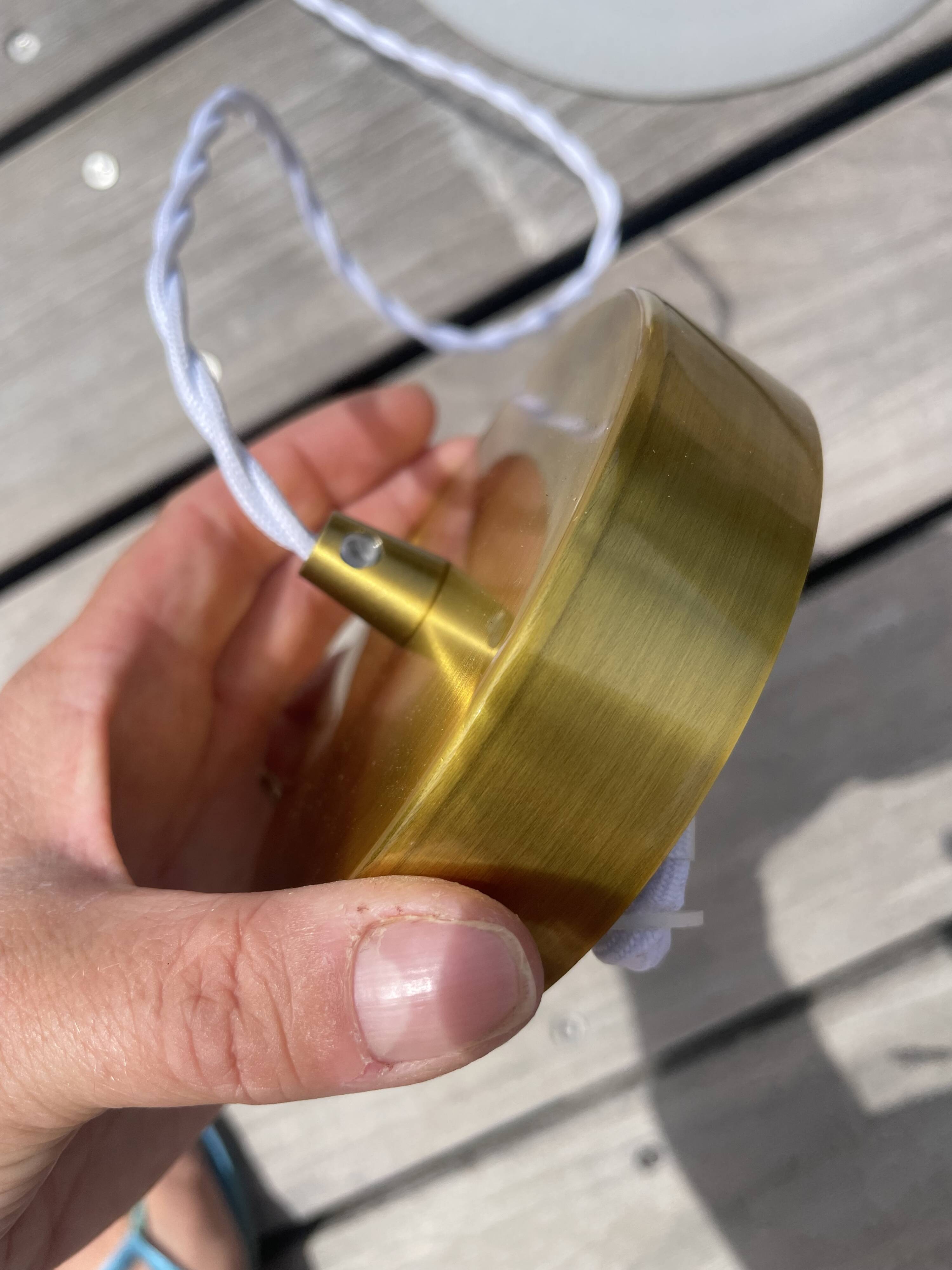 Vintage globe pendant light in smooth white opaline and gold metal