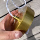 Vintage globe pendant light in smooth white opaline and gold metal