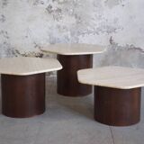 Trois tables basse Gigogne Travertin 1960