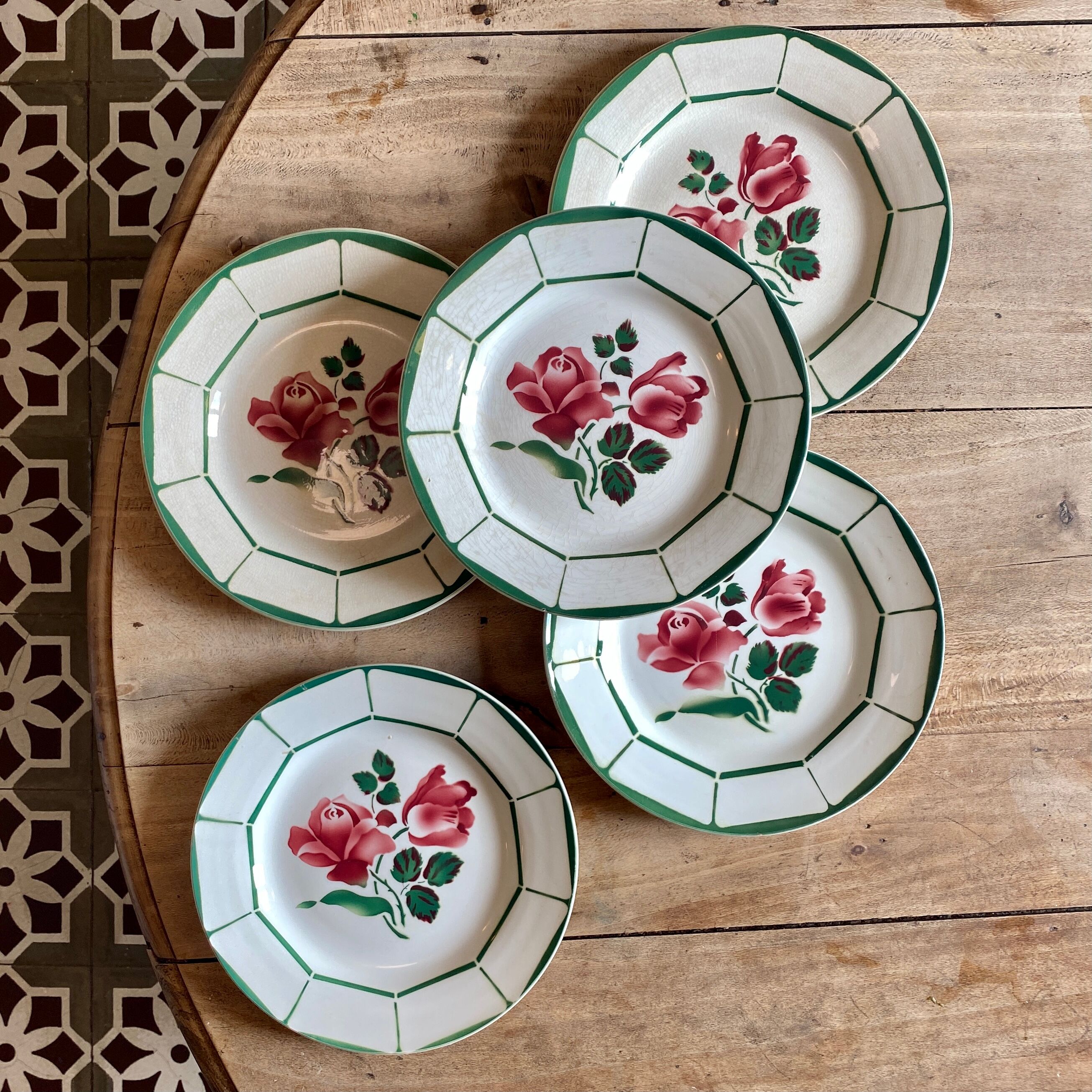 Set of 5 plates flat vintage model monique de digoin sarreguemines