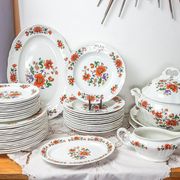 Set of 3 vintage earthenware flat plates "Moulins des Loups" Orchies model from the 1960s