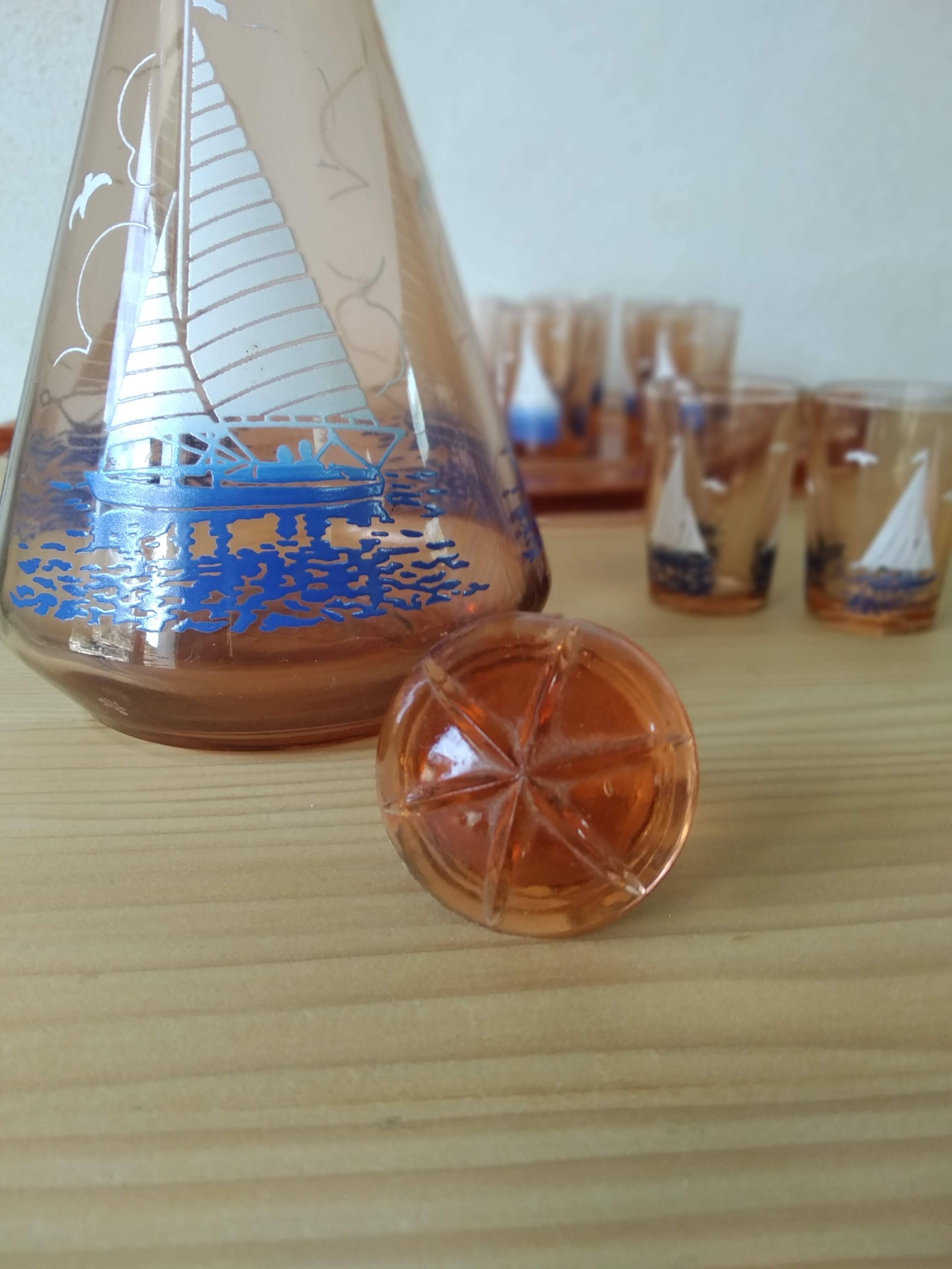 Art Deco liqueur service with boat motif