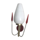 Golden metal wall sconce with red and white opaline reflectors