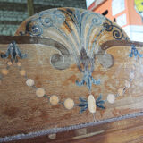 Bed frame double wood  inlay vintage