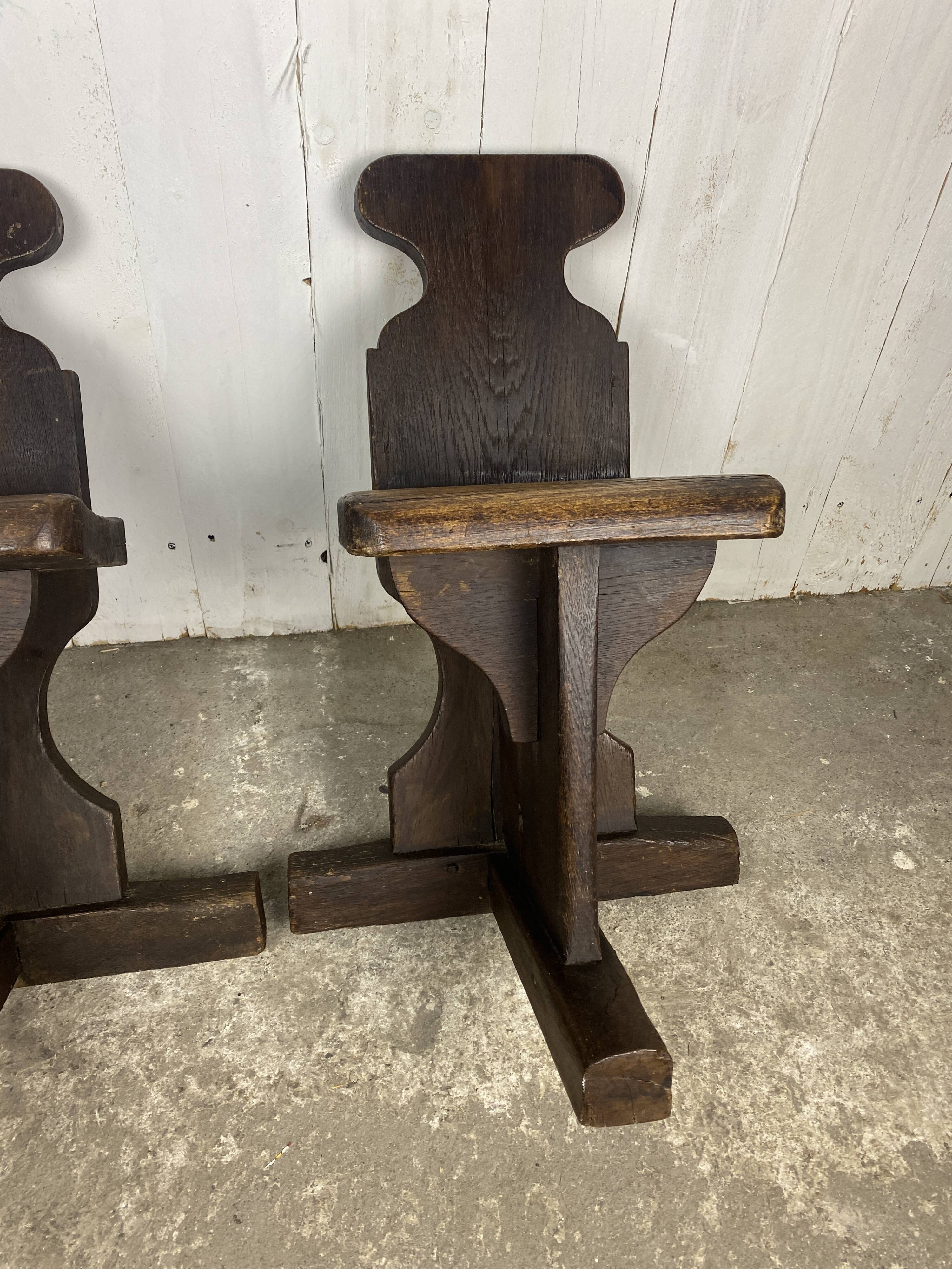 Pair of brutalist oak stools