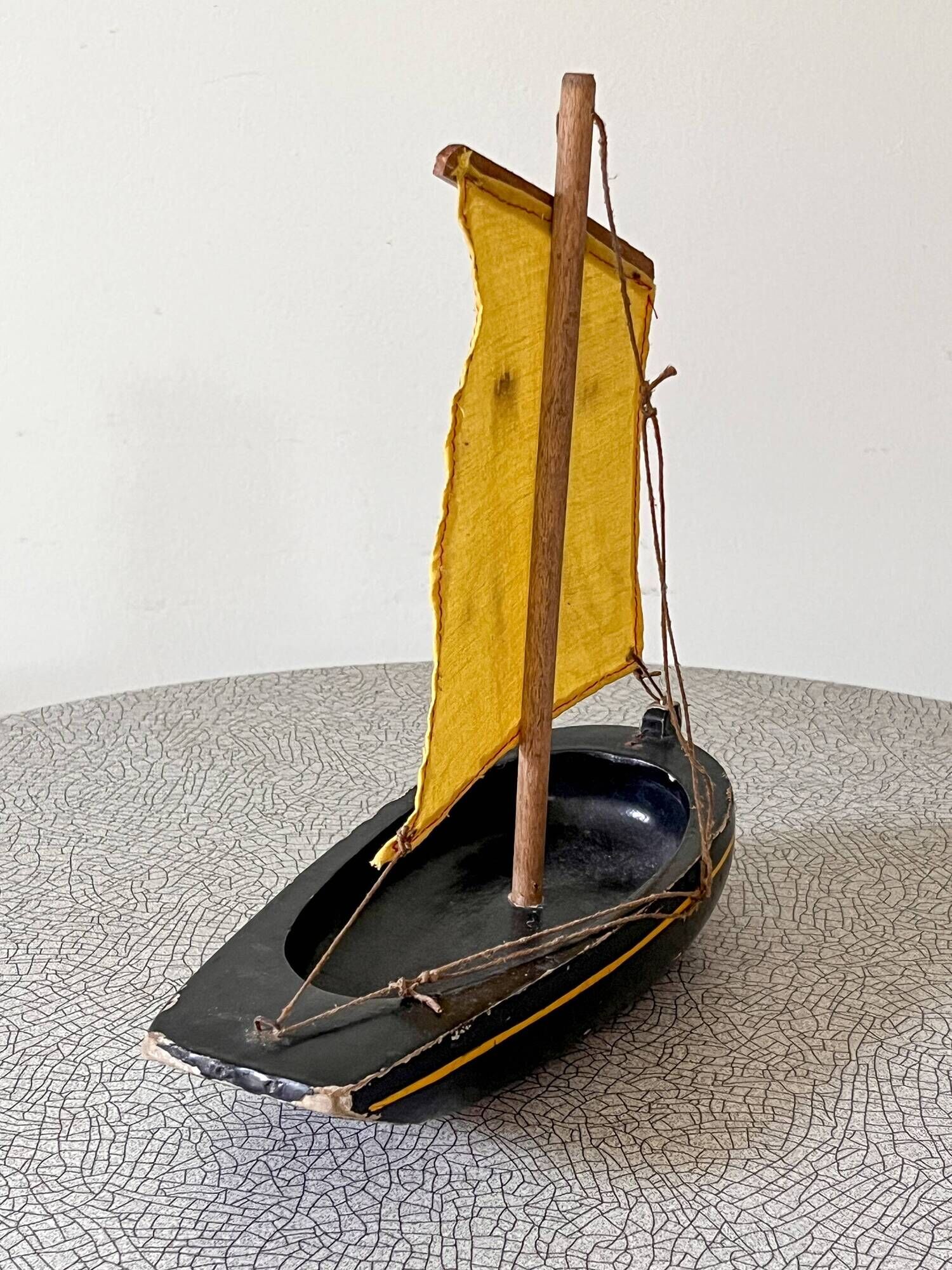 Wooden pond sailboat, The Misainier by the brand Tirot, vintage toy.