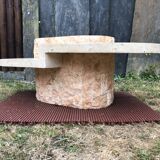 Asymmetrical coffee table design 80s in Mactan stones, travertine by Magnussen Ponte.