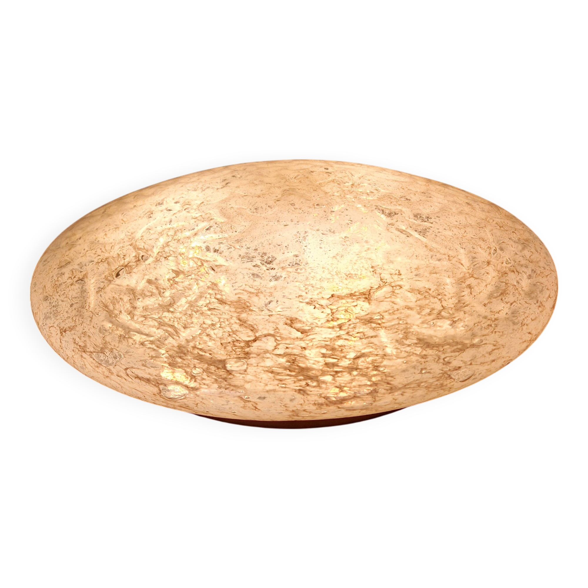 Large ceiling light in textured iced glass (diam 45cm), Doria, 1970