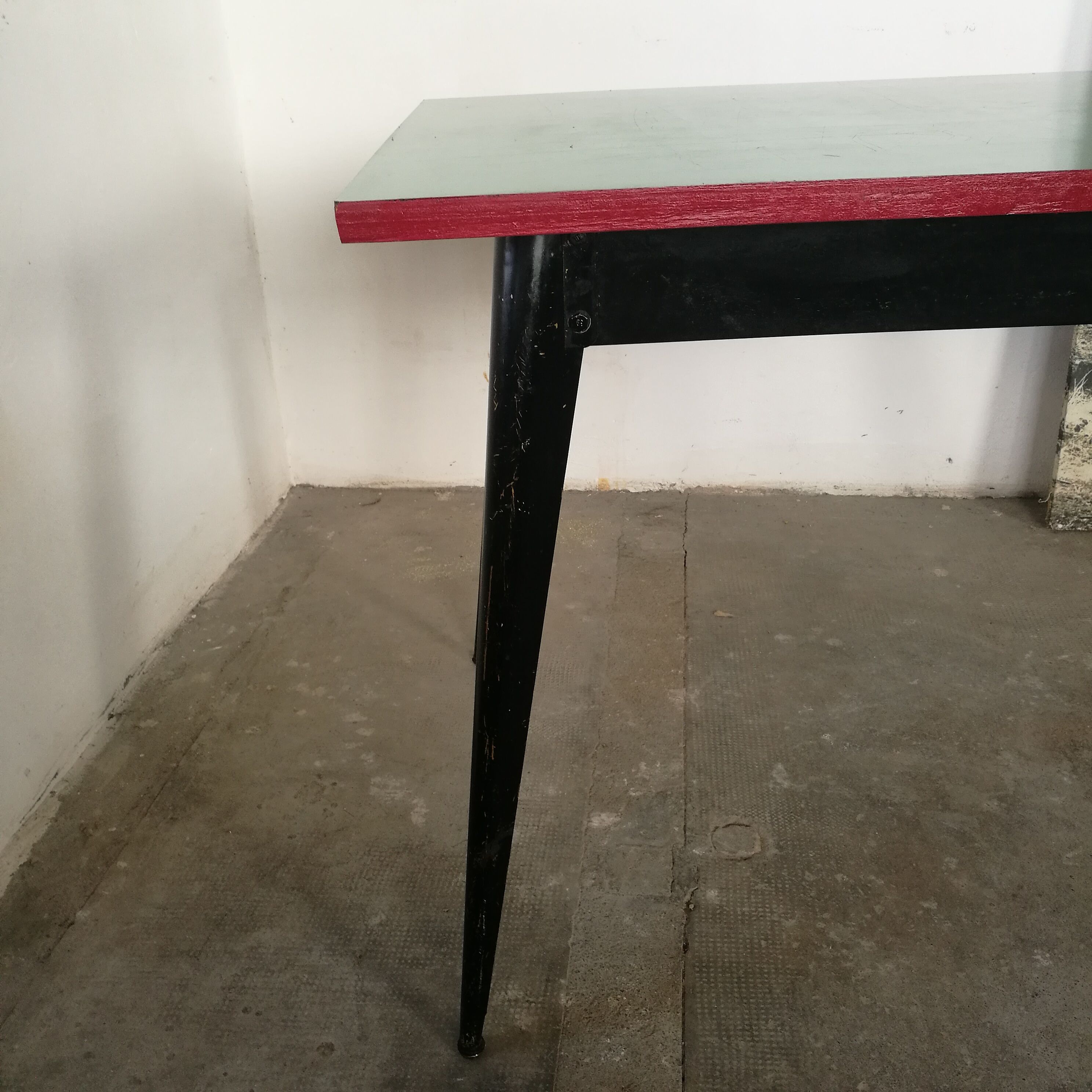 Tolix table, metal kitchen table, compass feet