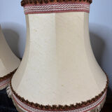 Pair of antique fabric lampshades with fringe