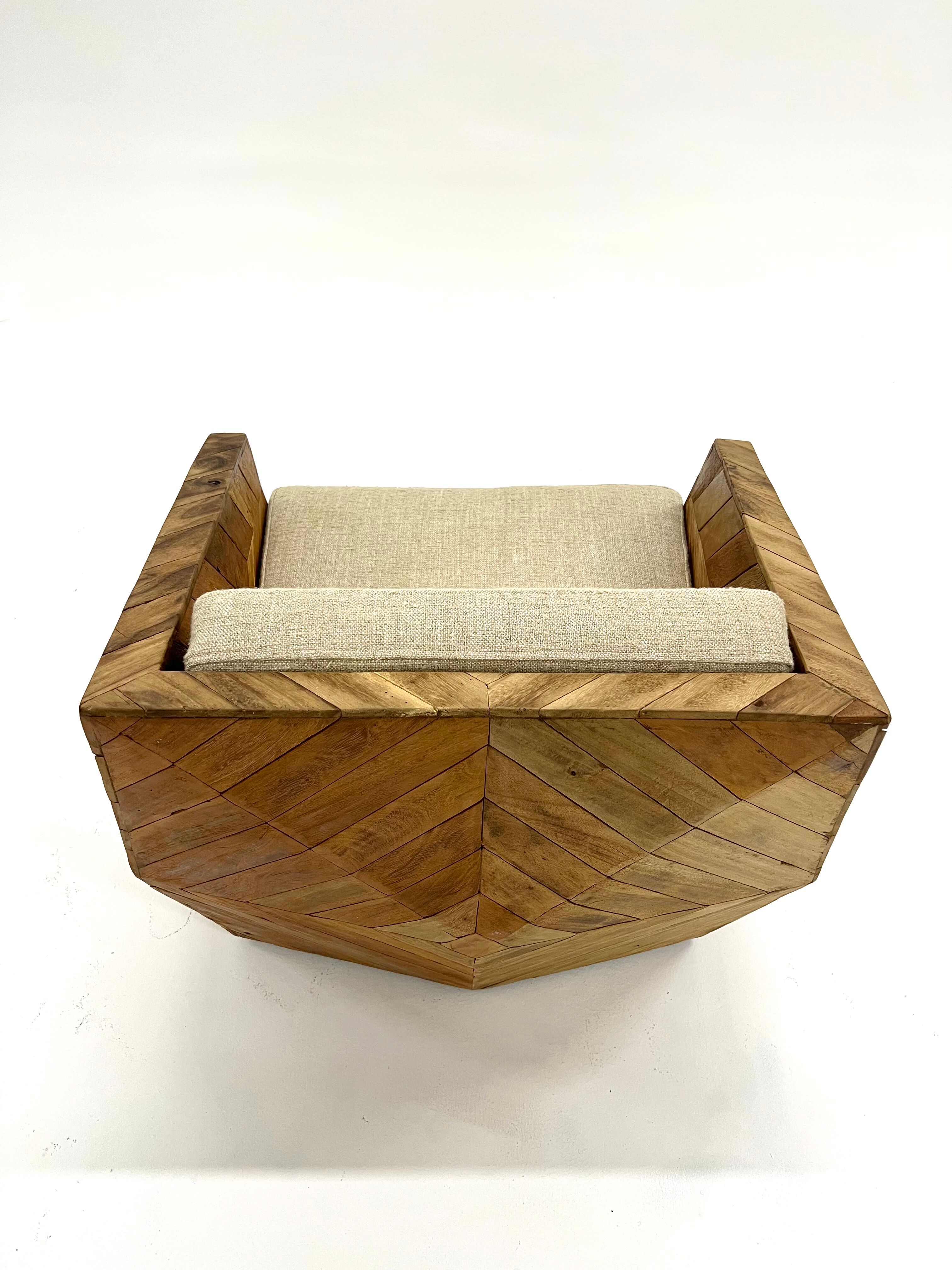 Vintage armchair in solid wood slats