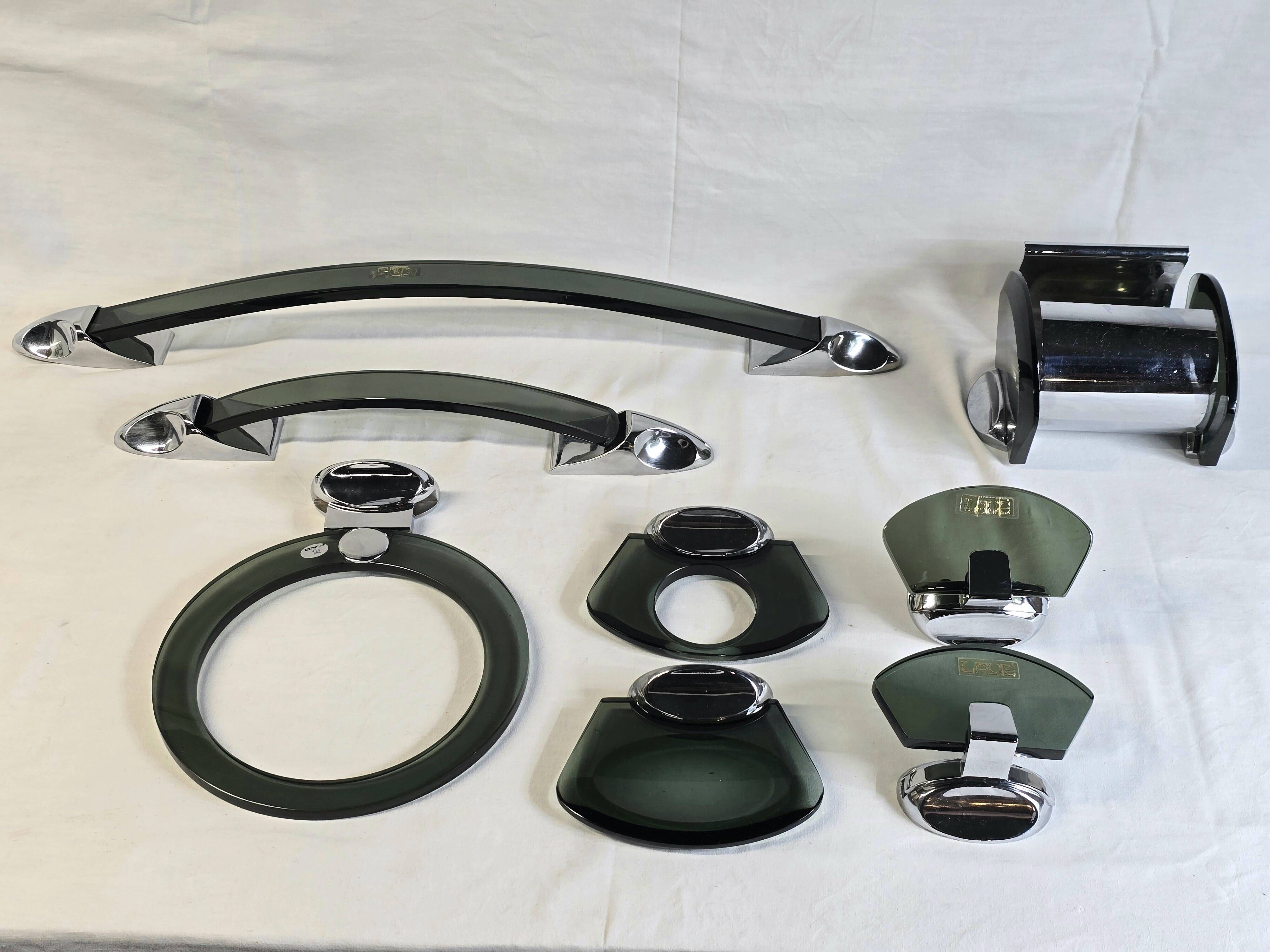 Ensemble de 8 accessoires de salle de bain vintage, esprit de Fontana Arte