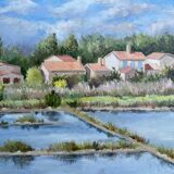 HST painting "Landscape of salt marshes" Ile de Ré (?) signed 1993
