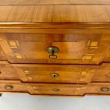 Antique marquetry chest of drawers from the transition period at the end of the 18th century, with 3 wooden drawers.