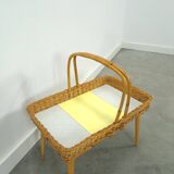 Rattan vintage tray on legs with yellow formica, fruit basket