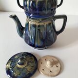 Midnight blue and flamed beige enameled ceramic filter coffee maker