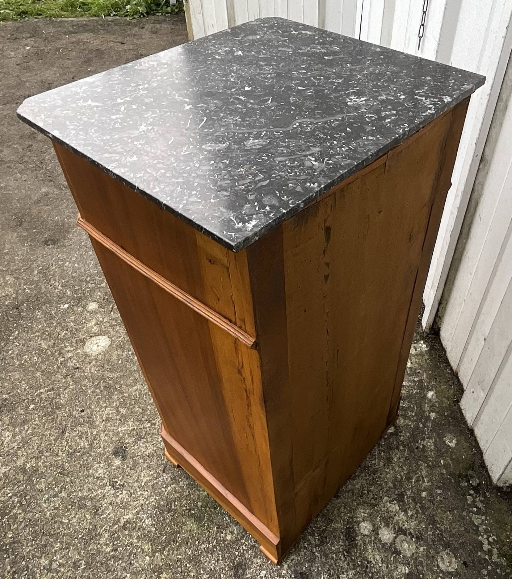 Louis Philippe style bedside table in burr walnut, late 19th century