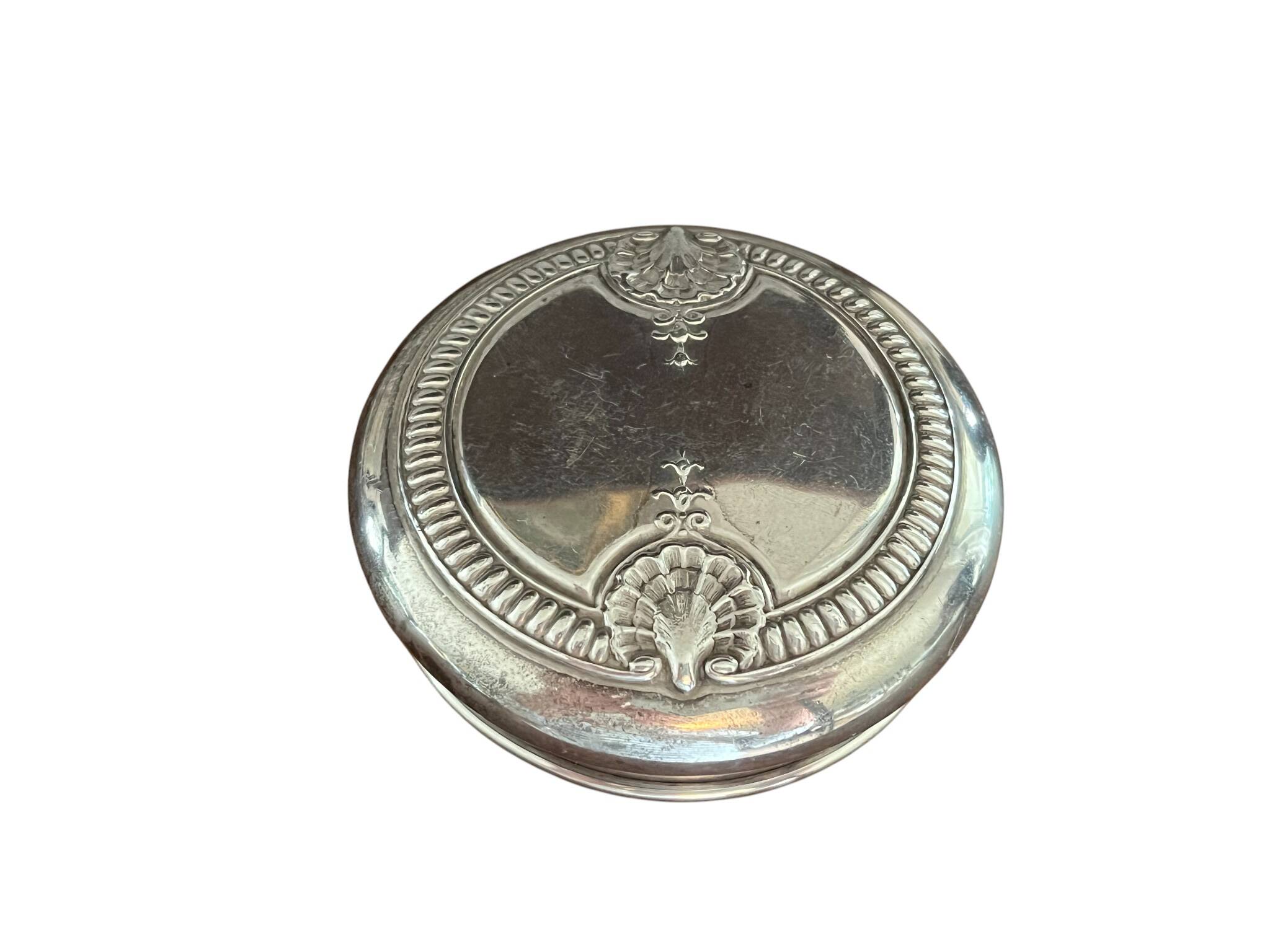 Silver-plated metal caviar service and 12 silver Minerva goblets, circa 1900