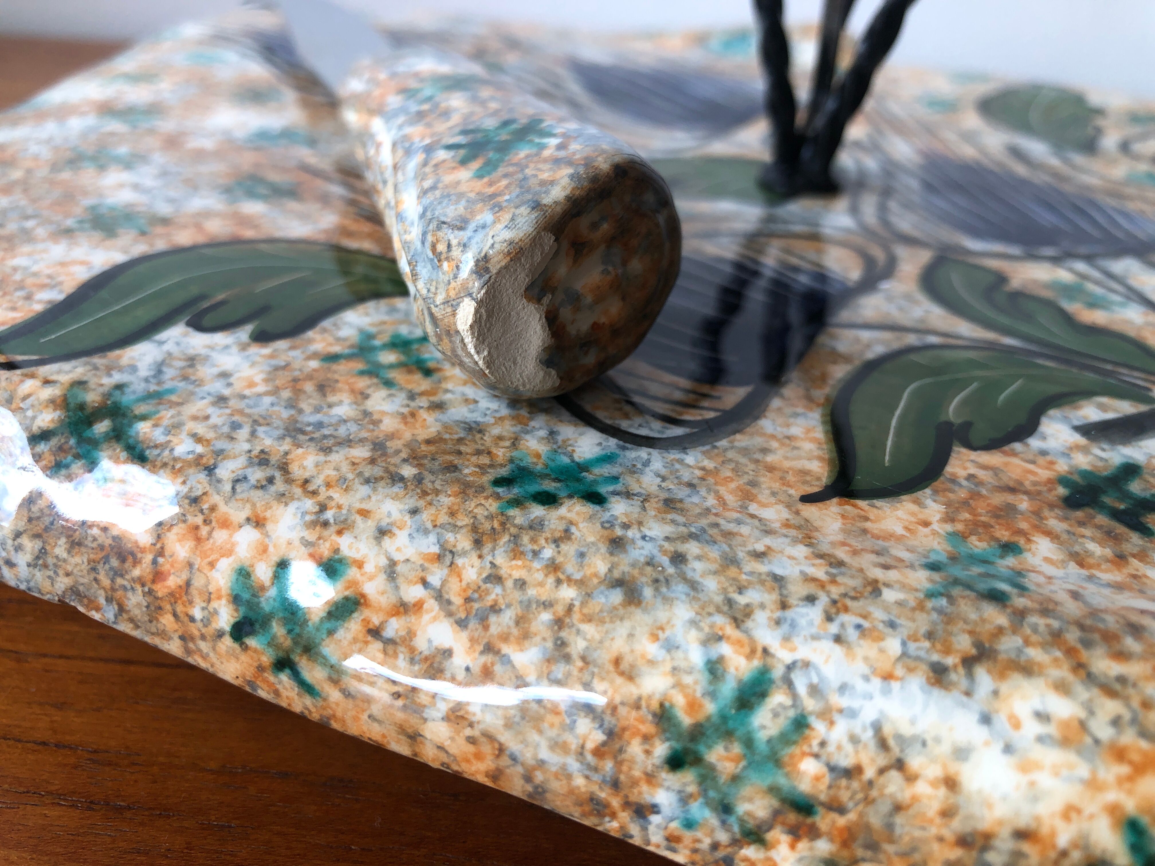 Cheese platter in Vallauris earthenware vintage with its knife