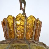Brutalist Hammered Glass Chandelier by Longobard, Italy, 1970s